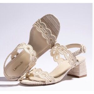 NWOB Larroudé Florence Broderie Sandal In Natural Raffia Women's 7